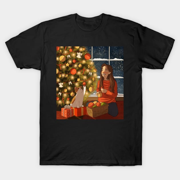 Christmas with cat T-Shirt by la'lunadraw